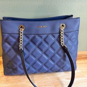 Nine West Blue Quilted Tote with Chain Straps